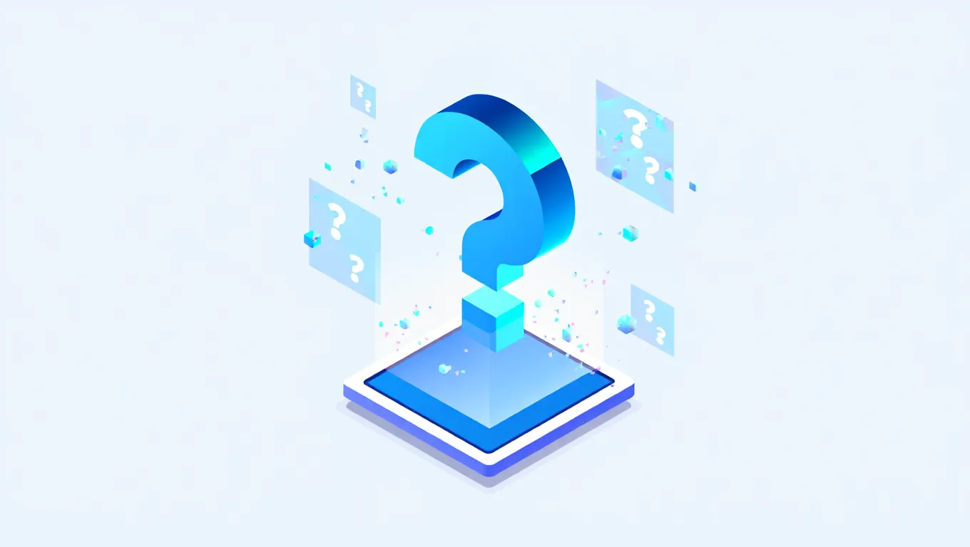 Environnement technologique abstrait avec point d'interrogation symbolisant l'inexistence actuelle de l'AGI