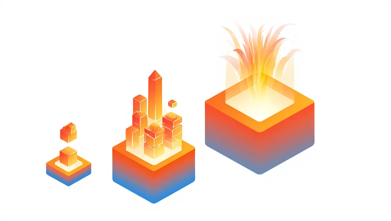 Trois niveaux d'intelligence artificielle représentés par des structures géométriques ascendantes