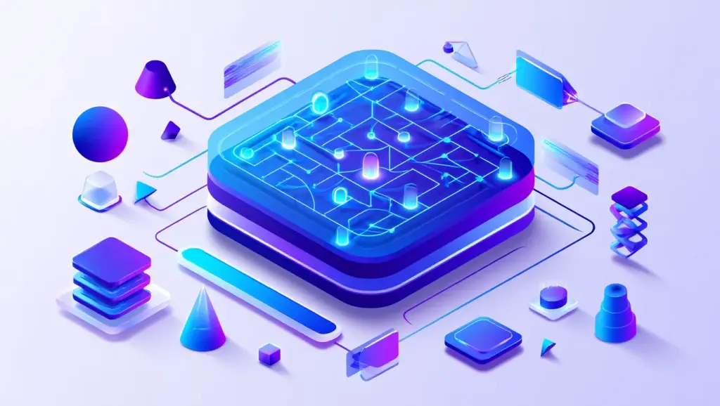 Représentation abstraite de l'intelligence artificielle avec réseaux neuronaux et flux de données lumineux